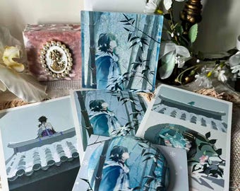 Série Impact Winter de Xiao Genshin : cartes postales, badges, décorations en sable mouvant