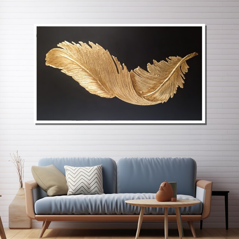 Elegant Gold Feather Wall Art Modern Black and Gold Canvas, Luxury ...