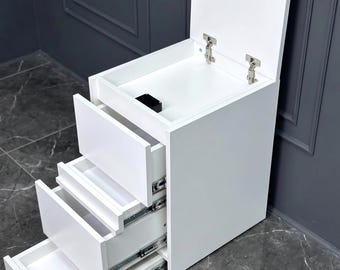 Hidden Compartment Rolling Cabinet With RFID Lock – 4 Drawer Mobile Pedestal, Secret Storage, Diversion Safe, Office or Bedroom, 16 Colors