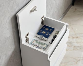 Mesita de noche secreta con compartimento oculto y cerradura de tarjeta – Mesita de noche blanca de 2 cajones, caja fuerte de distracción, totalmente ensamblada, almacenamiento de objetos de valor