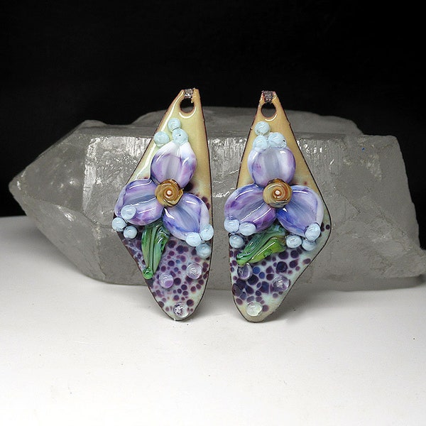 Jacqueline Parkes -  Enameled and Lampworked Copper  Earring Charms - 19mm x 42mm