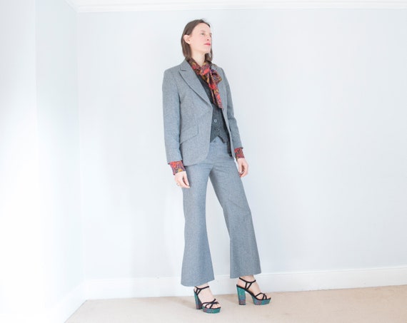 vintage 1990s grey herringbone wool flared pant su