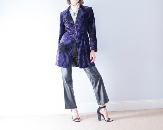 vintage 1990s tie dye purple crushed velvet blazer