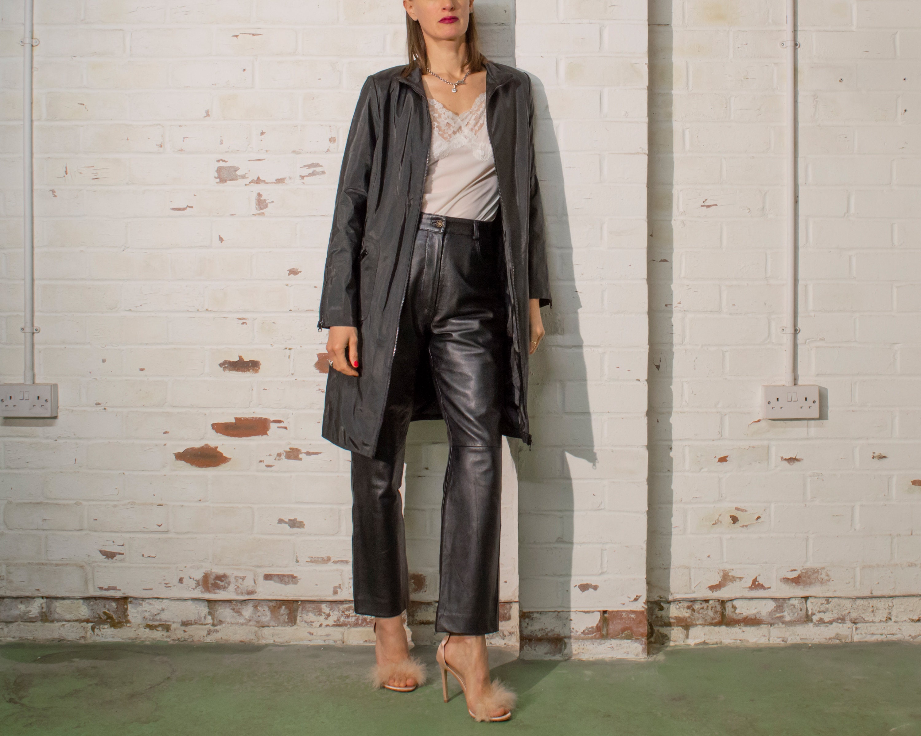 Image of Vintage S Grunge Rubberised Black Vinyl Rain Coat Uk Eur