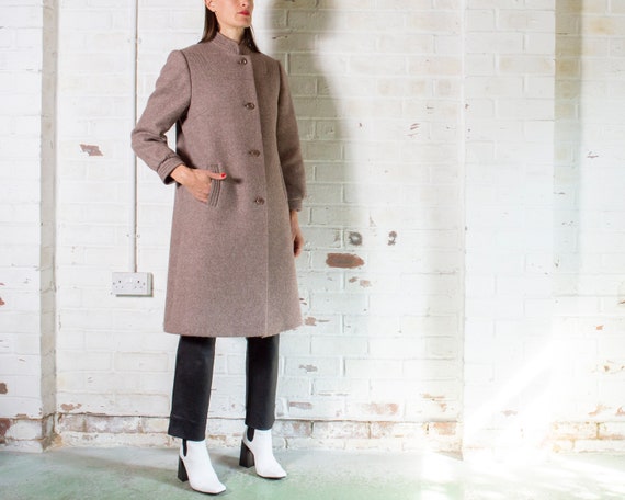 vintage 1950s taupe pure wool princess midi coat U