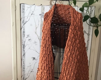 Pocket Shawl / Wrap , handmade crochet Pocket shawl . ready to ship pocket shawl with button closures warm and cozy in the color Caramel