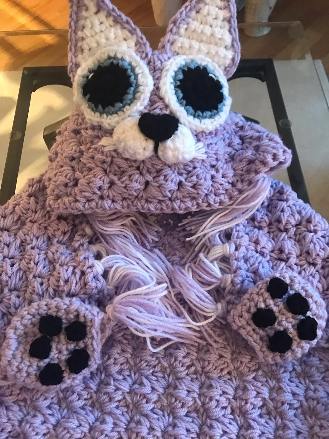 Kitten Cat Pattern Print Hooded Blanket