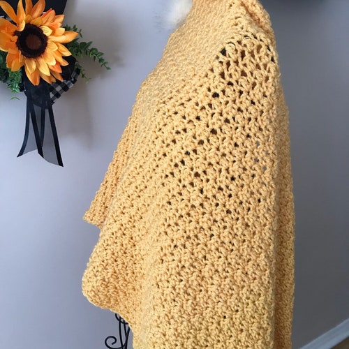 Pocket Shawl/Wrap with matching Beanie Hat with detachable Pom Pom , Handmade shops Fall outfit Crochet Pocket Shawl warm and cozy ready to ship