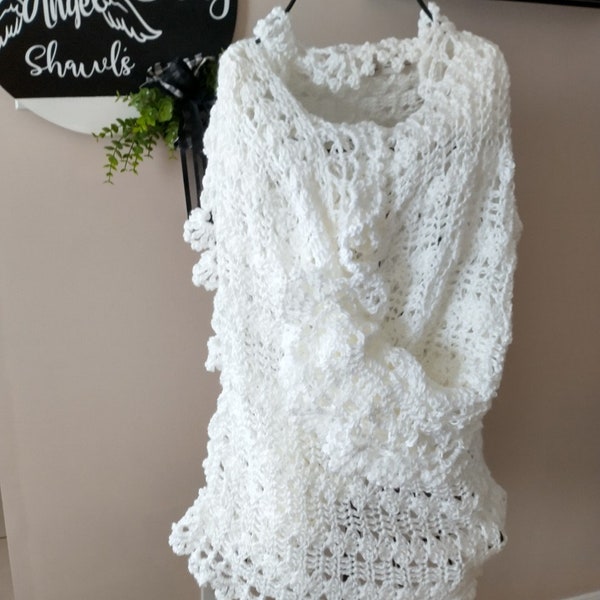 Shawl Bridal,  Crochet   Bridal shawl  Gorgeous Crochet Bridal Shawl Wrap  Super soft and ready to ship  rectangle shape shawl  with  border