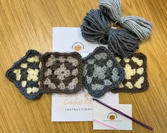 Crochet Square Kit for Beginners and Children | Granny Square Crochet Kit | Learn how to Crochet | Homely Granny Square