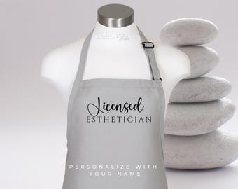 Avental de esteticista personalizado com bolsos, avental de especialista em pele de spa para esteticista, cuidados com a pele, estudante, escola de beleza, ideia de presente para Estie