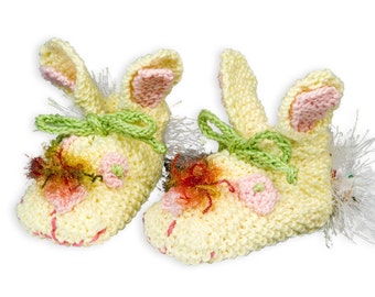 Bunny Booties Knitting PDF PATTERN ONLY/Newborn to 8 mos/Cotton Bunny Bootie Pattern/Hand Knitting Pattern/Booties Pattern/Baby Booties