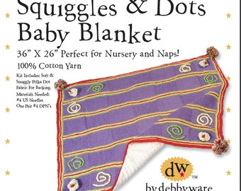 Squiggle & Dots Knitted Baby Blanket Pattern, Cotton Yarn (PDF Pattern)
