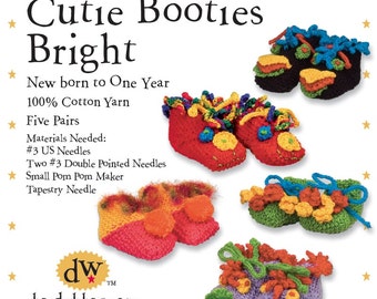Baby Booties Knitting Pattern, Five Bright Designs (PDF Pattern)