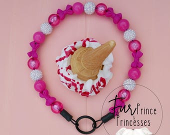 Beaded Dog Necklace: Raspberry Ripple, Durable Summer Collar