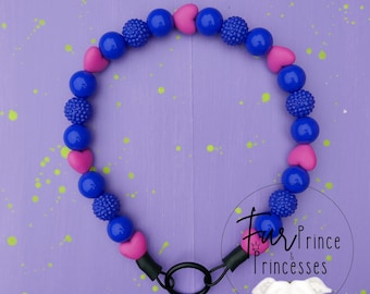 Valentinstag Perlen Hundehalskette: 'Love Struck' Rosa & Blaue Perlen
