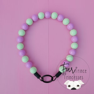 Beaded Dog Necklace: &#39;Peppermint Swirl&#39; Pastel Beads, Durable Collar