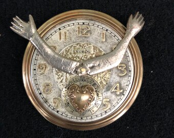 Handcrafted Mixed Metals Brooch of Vintage Parts Time on My Hands