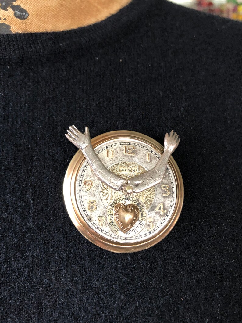 Handcrafted Mixed Metals Brooch of Vintage Parts Time on My Hands