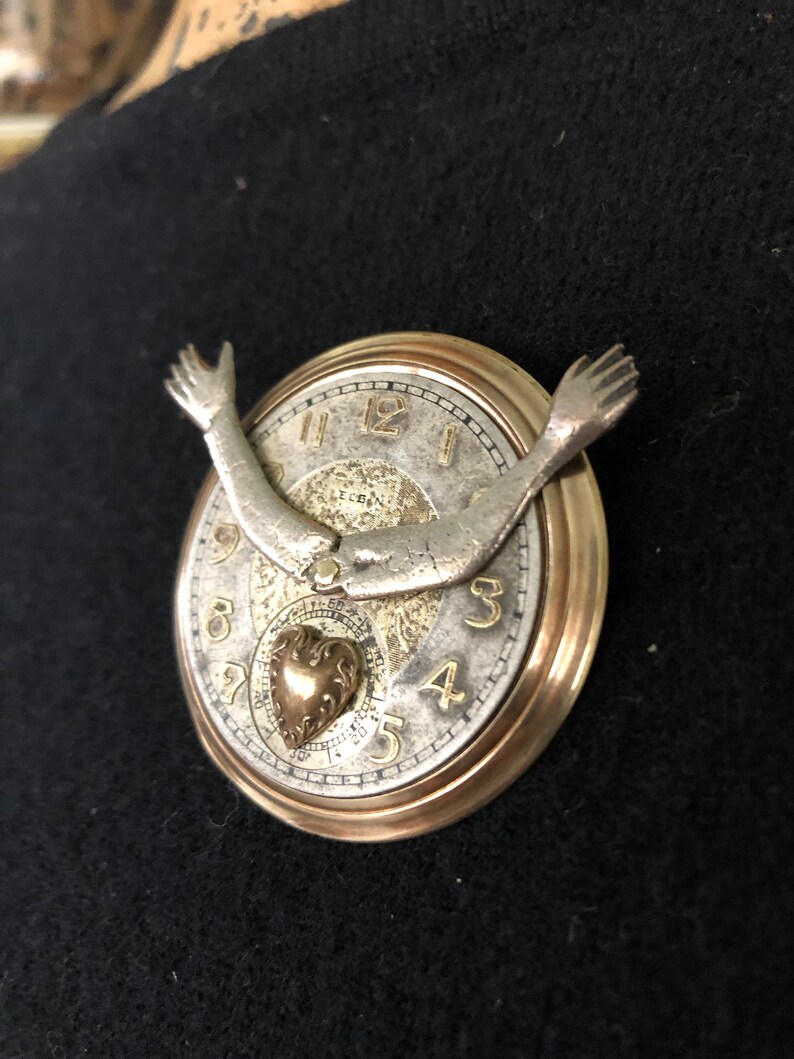 Handcrafted Mixed Metals Brooch of Vintage Parts Time on My Hands