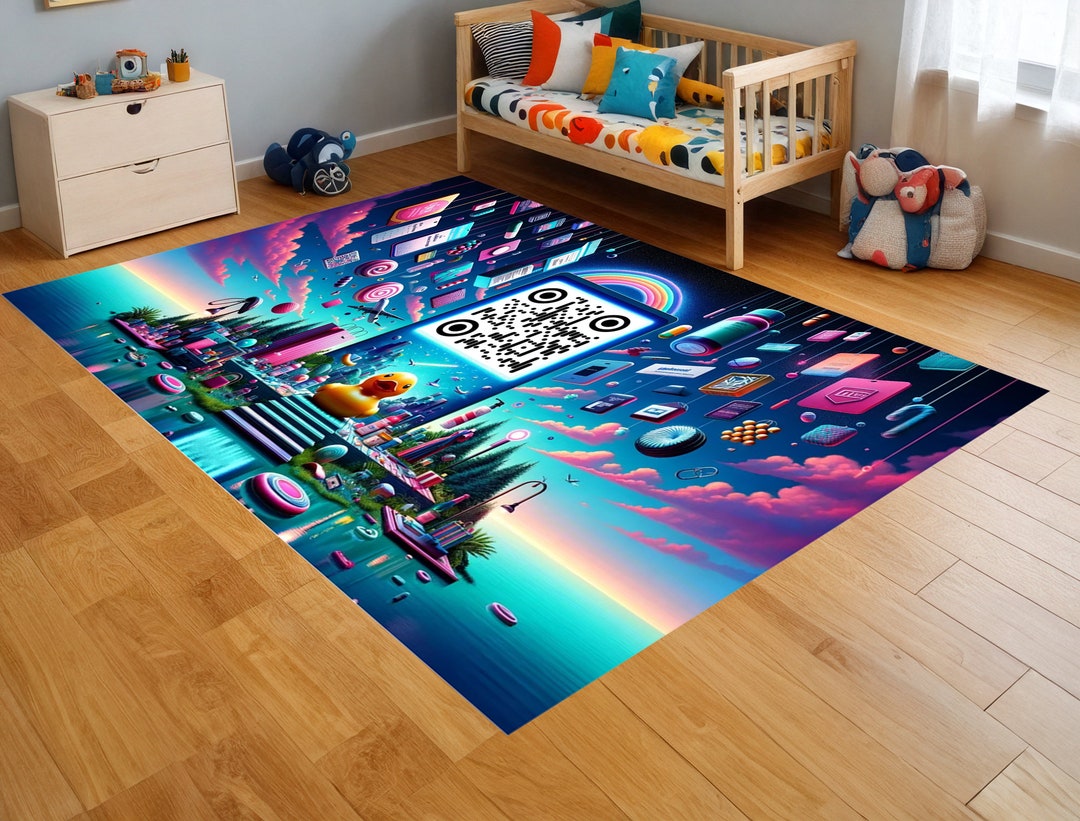 Barcode QR Code Patterned Rug, Non-slip Digital Print - Etsy