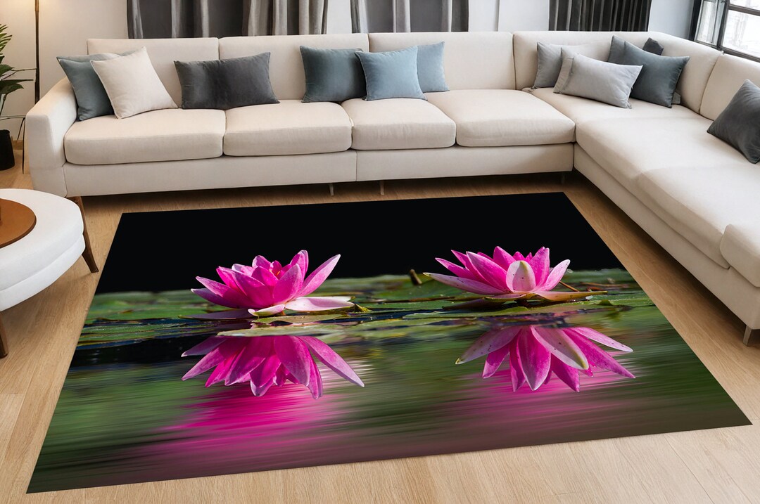Modern Rug Lotus Rug Lotus Flower Carpet,lotus Pattern Rug,buddhism Hinduism Rug,sacred ...