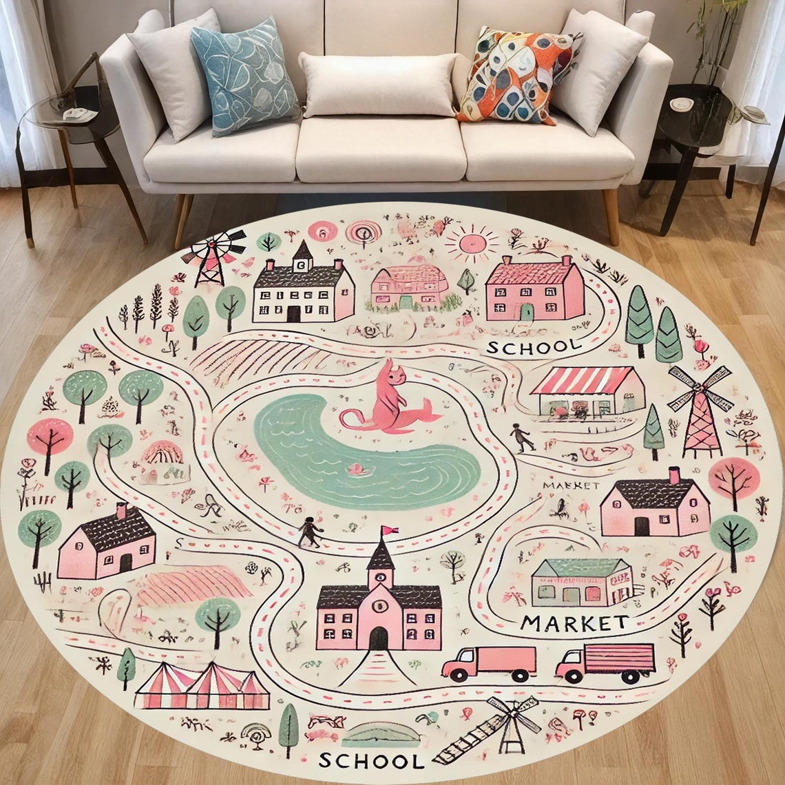 Large Round Play Mat Rug,nursery Rug,montessori Round Rug,play Circle ...