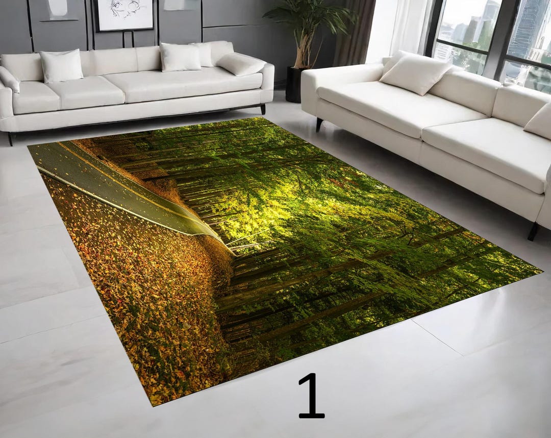 Foresty Rug Autumn Forest Road Rug: Non-slip Digital Print Rug - Etsy