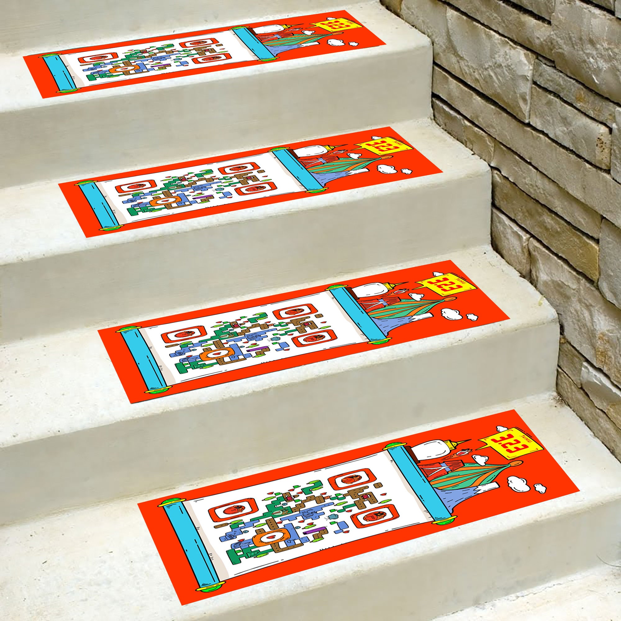 Qr Code Rug 8x27.5 Inches / 20x70 Centimetersbarcode QR Code Stair Treads, Themed ...