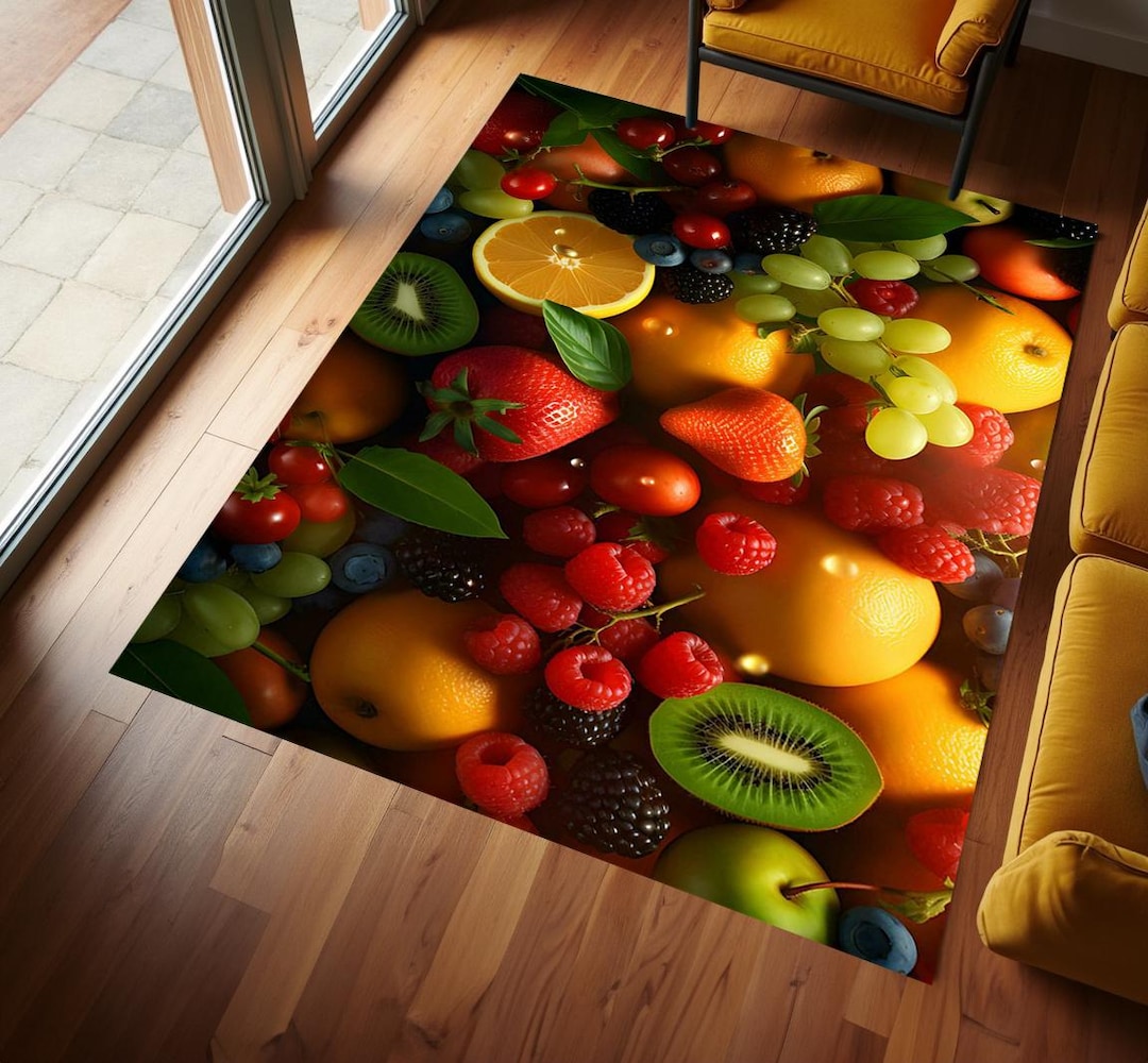Colorful Fruits and Vegetables Kitchen Rug, Non-slip Digital Print - Etsy