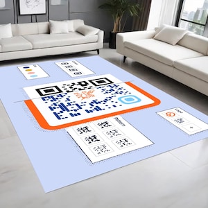 Barcode QR Code Faces Rug,Artistic Macro Dot Rug,Interesting Barcode Themed Carpet