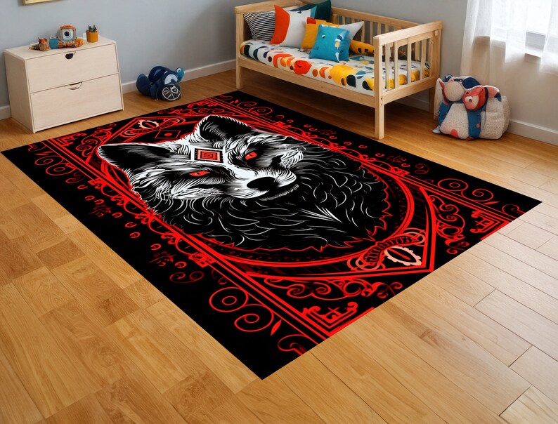 Gray Wolf Pattern Carpet Rug,garden Rug,colorful Rug,wolf Carpet,rug ...