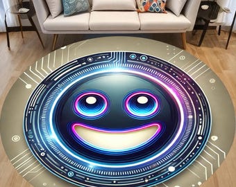 Tappeto rotondo con faccina sorridente, decorazione originale per la camera del dormitorio.