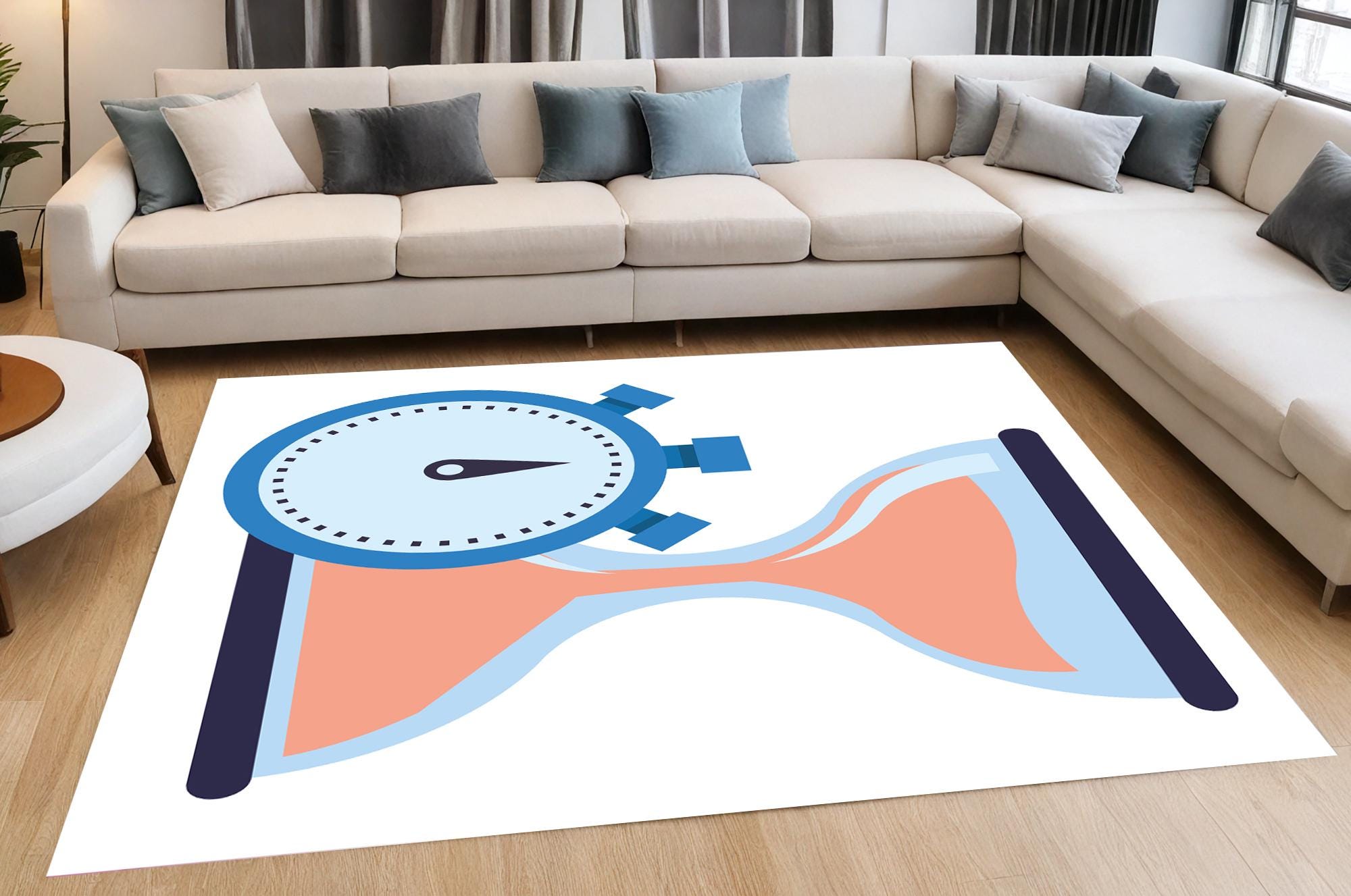 Hourglass and Clock Patterned Rug, Colorful Time Theme - Etsy