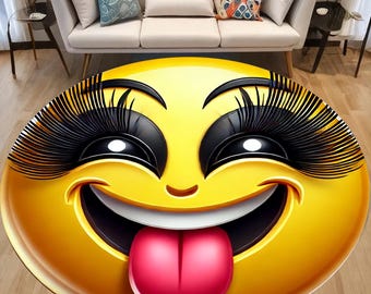 Tappeto rotondo con faccina sorridente, decorazione funky per dormitorio