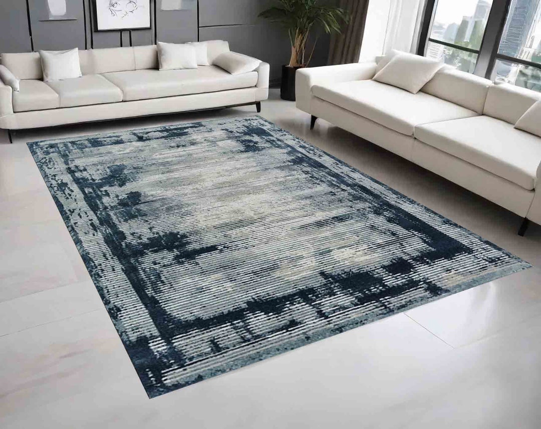 Patterned Edges Rugs,blueısh Coloured Motif Rug,old Art Looking Rug ...