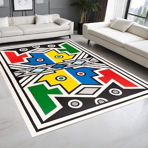 Mahlangu Style Art Rug, Geometric African Carpet, Geometric Wall Paintings,South African Style Rug,Folk Art,