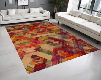 Tapis antidérapant à motifs géométriques, design carré triangulaire coloré