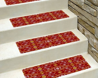 8x27.5 inches / 20x70 centimetersEthnic Stair Treads, Oriental Lines, Reddish Stair Rugs