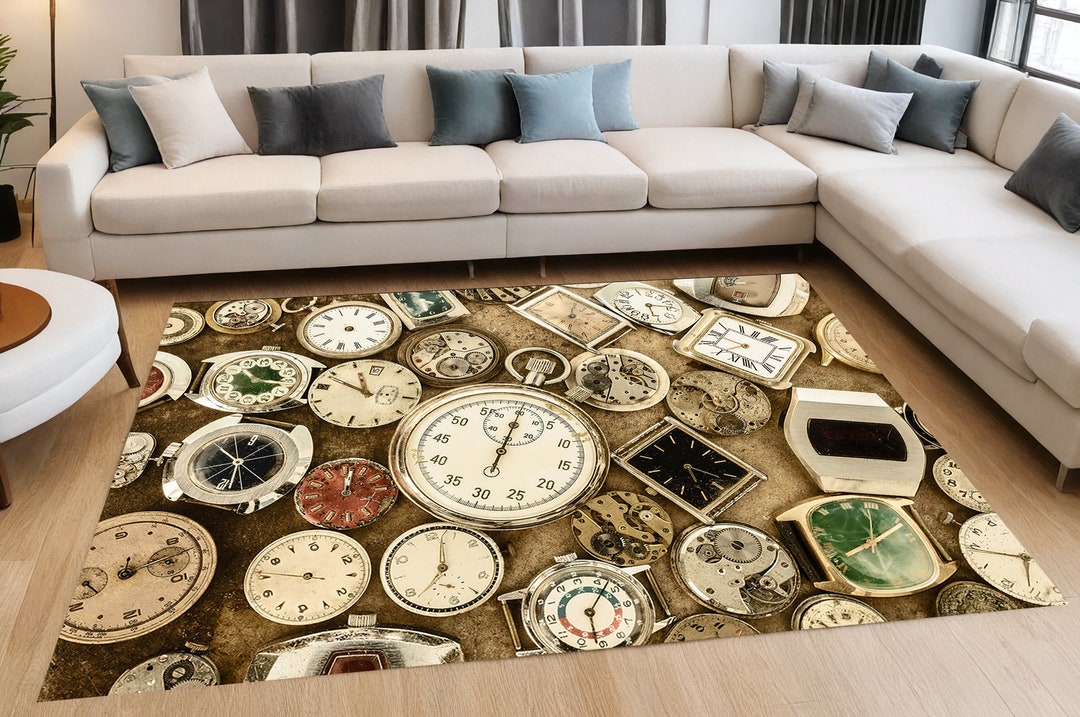 Antique Clock Pattern Rug, Non-slip Digital Print - Etsy