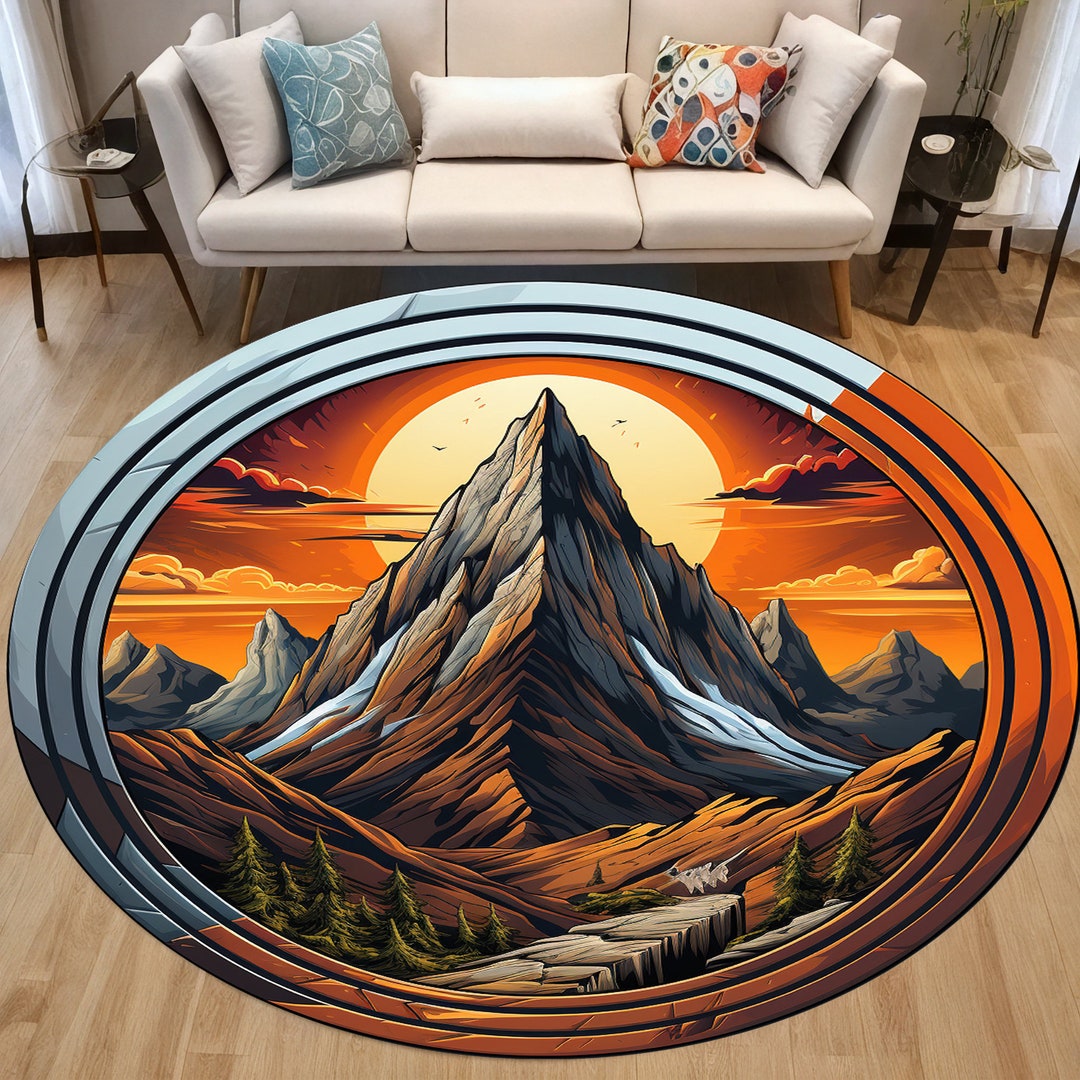 Everest Rugs Round Volcano Carpet,everest Mountain Patterned Rug,circle Framed Rug ...