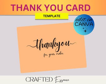 Minimal Thank You Card, Modern Thank You Card, Script Thank You, Fully Editable, Thank You Note, Printable, Thank you Cards, Templett