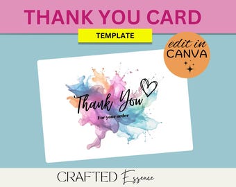 Vibrant Thank You Card - Colorful Splash Design - Canva Thankyou Card - Digital Download for Small Business Branding - Thankyou Card