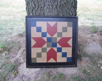 PriMiTiVe Hand-Painted Barn Quilt, Small Frame 2' x 2' - Stepping Stone Pattern