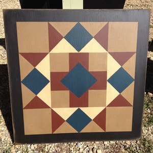 PriMiTiVe Hand-Painted Barn Quilt, Small Frame 2' x 2' - Cross and Diamonds Pattern