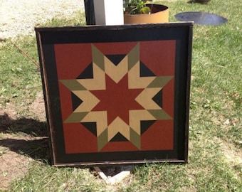 PriMiTiVe Hand-Painted Barn Quilt, Small Frame 2' x 2' - Harvest Star Pattern (Cinder Version)