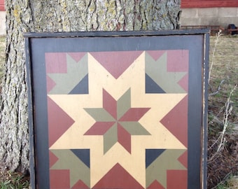 PriMiTiVe Hand-Painted Barn Quilt, Small Frame 2' x 2' - My Mother's Star Pattern