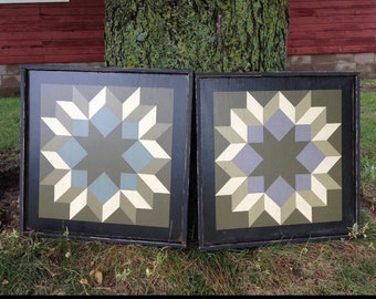 PriMiTiVe Hand-Painted Barn Quilt, Small Frame 2' x 2' - Dutch Rose Pattern