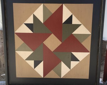 PriMiTiVe Hand-Painted Barn Quilt, Small Frame 2' x 2' - Double Aster Pattern (8 color versions)