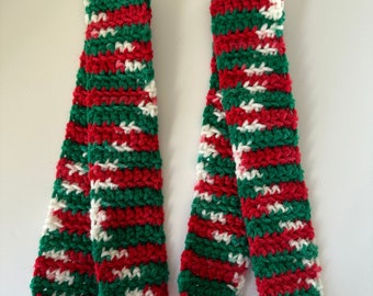 Red, Green and White small scarf, Teddy bear scarf, Plushie scarf, Christmas, Little scarf